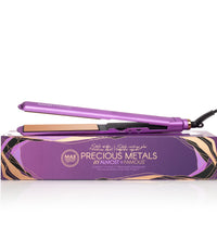 Almost Famous 1" MaxLength Flat Iron with Rose Gold Titanium Plates Side view of Tyrian Purple color with box