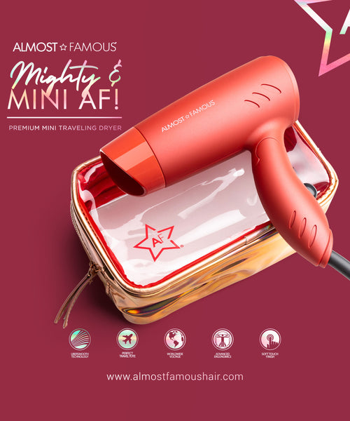 Almost Famous Mighty AF Mini Travel Dryer with Holotone Carrying Bag