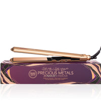 Almost Famous 1" MaxLength Flat Iron with Rose Gold Titanium Plates Side view of chanpagne color with box