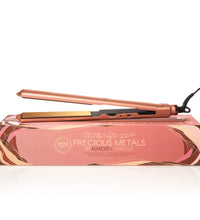 Almost Famous 1" MaxLength Flat Iron with Rose Gold Titanium Plates Side view of pink martini color with box