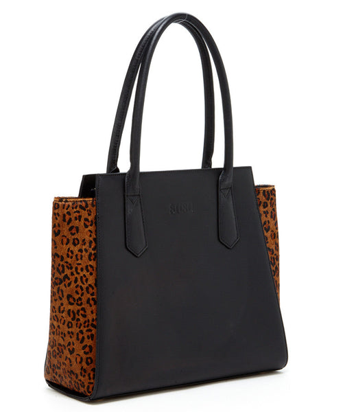 Luxurious Genuine Leather Tote Bag with Model.