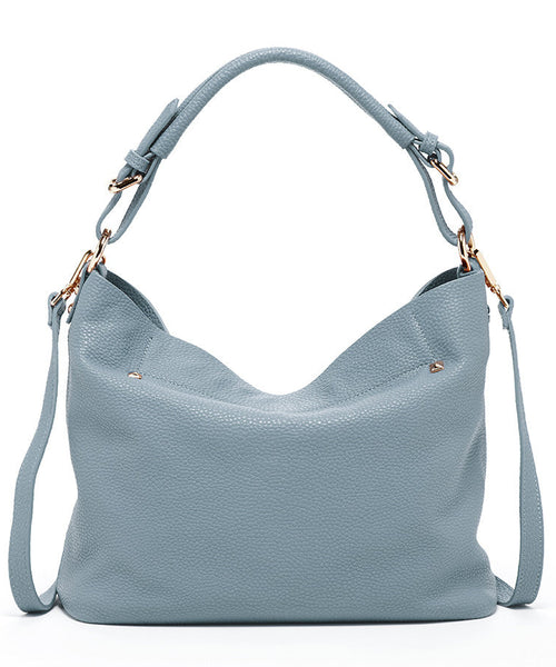 Lauren Faded Denim Leather Hobo Bag Blue