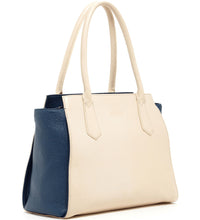 Luxurious Genuine Leather Off White Tote Bag. Quartered View