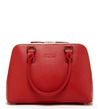 Elegant Red Saffiano Leather Satchel Bag front view