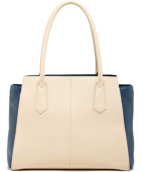 Luxurious Genuine Leather Off White Tote Bag With Model.