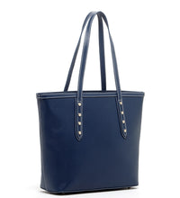 Blue Saffiano leather Tote accented with metallic studs.