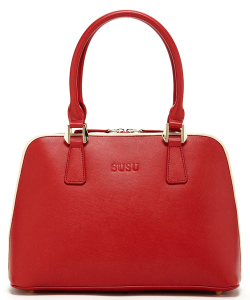 Elegant Red Saffiano Leather Satchel Bag