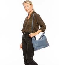 Lauren Faded Denim Leather Hobo Bag Blue