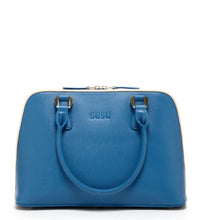 Blue Saffiano Leather Satchel Bag front view