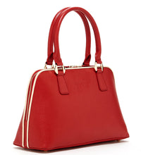 Elegant Red Saffiano Leather Satchel Bag quartered view