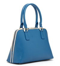 Elegant Blue Saffiano Leather Satchel Bag quartered view