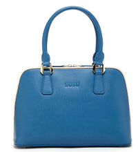 Elegant Blue Saffiano Leather Satchel Bag