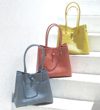Toko Recycled Woven Tote Bag, in Mustard Yellow & White