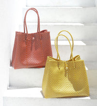 Toko Recycled Woven Tote Bag, in Mustard Yellow & White