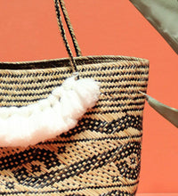 Borneo Medio Straw Tote Bag - Hand Bag with White Roman Tassels
