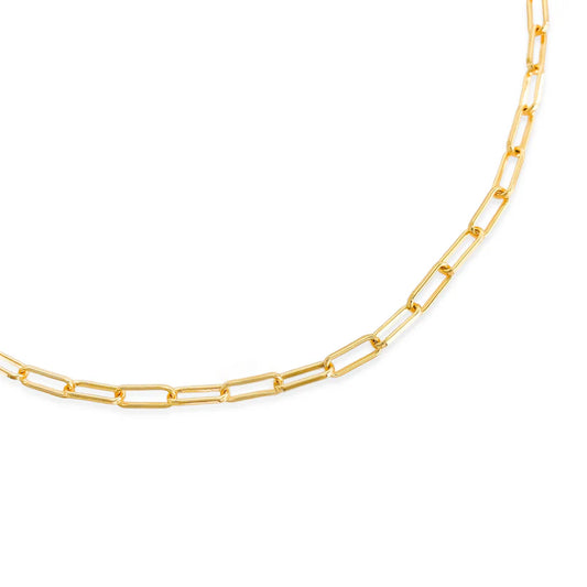 Gold Small Paper Clip Necklace 18" Water Resistant 18k Gold Plated Perfect For Layering