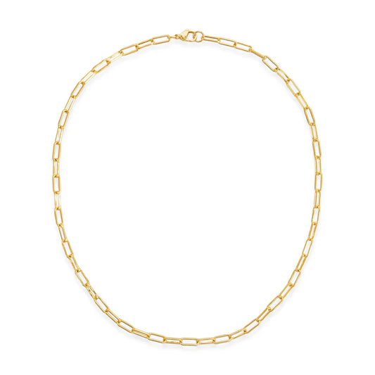 Gold Small Paper Clip Necklace 18" Water Resistant 18k Gold Plated Perfect For Layering