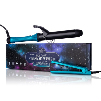  Limited Edition Galactic Mermaid Waves Set by Almost Famous! A barrel clip wand and mini flat iron in one box 