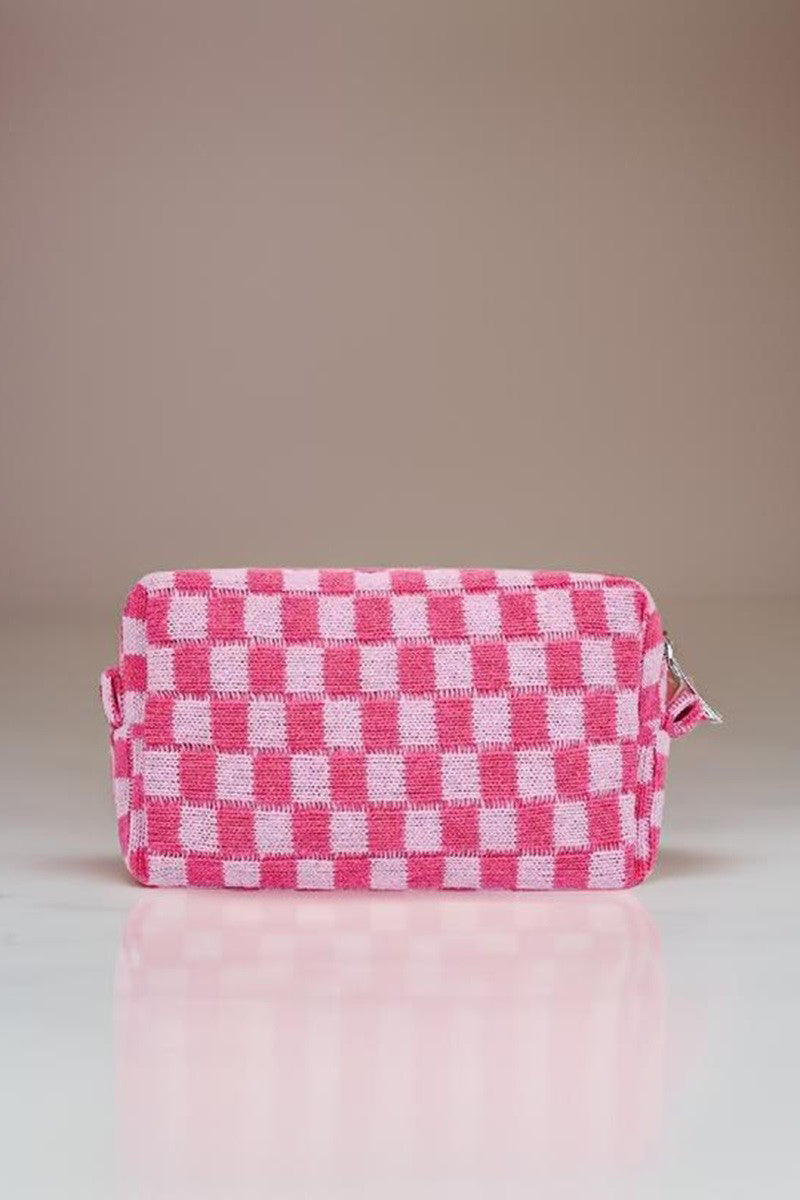 Zenana Checkered Pattern Knitted Cosmetic Pouch