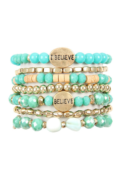 I Believe Turquoise  Charm Mix Beads Bracelet