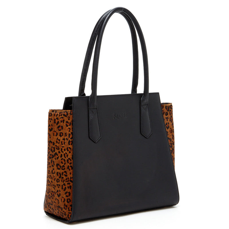 Luxurious Genuine Leather Tote Bag. Quartered view