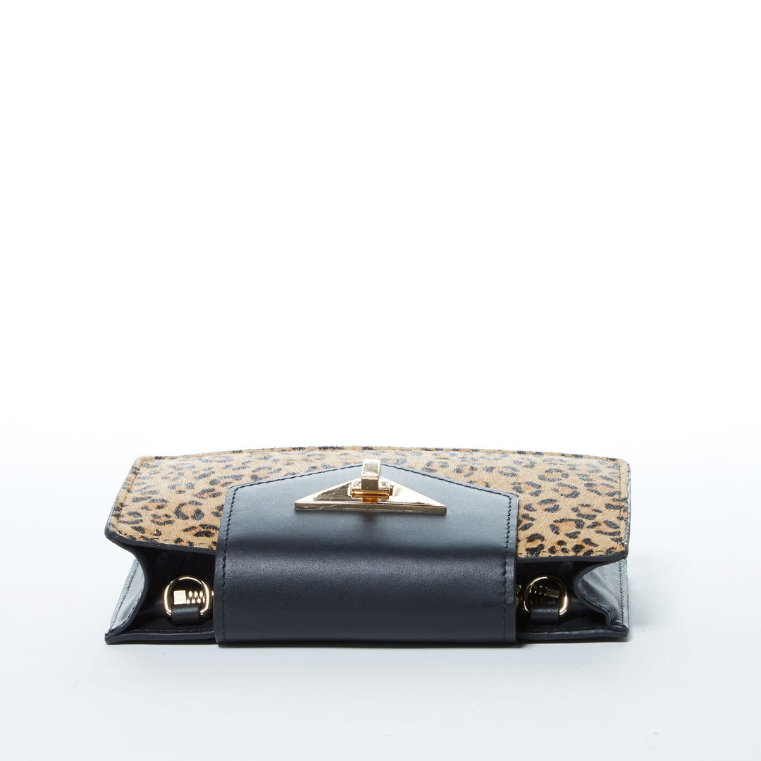 Mary Mini Crossbody Bag Black Leopard Leather Wristlet