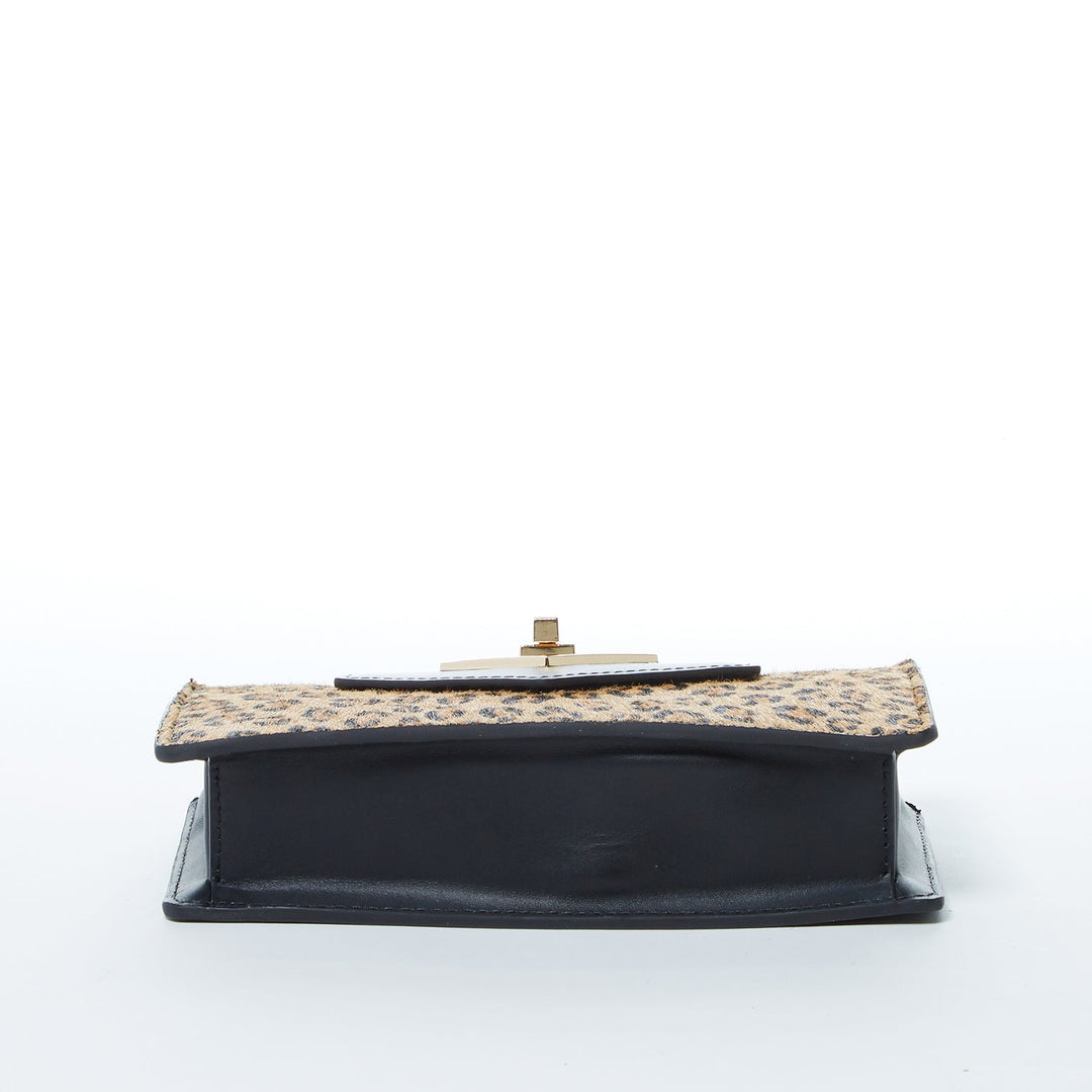 Mary Mini Crossbody Bag Black Leopard Leather Wristlet