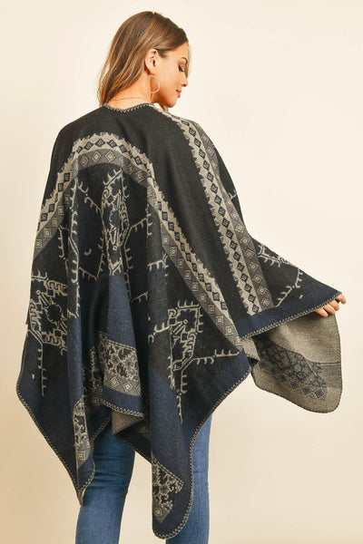 Native Pattern Open Front Kimono. Back View