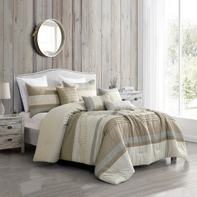 Krupali 7PC Modern Tan, white and grey Comforter Set