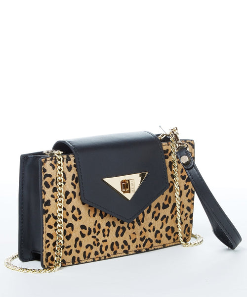 Mary Mini Crossbody Bag Black Leopard Leather Wristlet